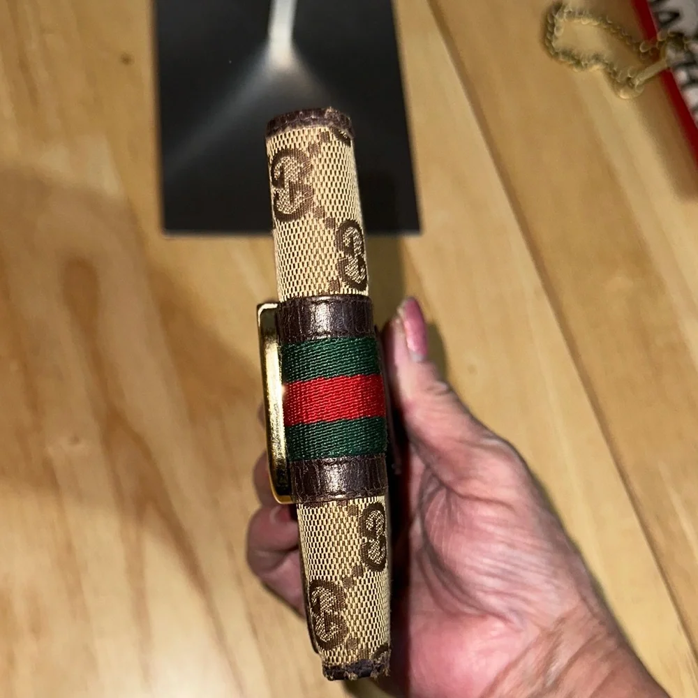 Gucci Brown & Green-Red Web Stripe Compact Wallet - Picture 6 of 7